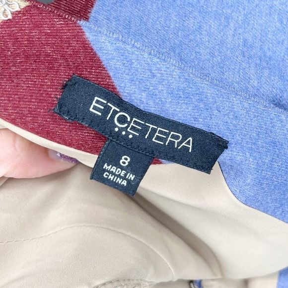 Etcetera Blue, Red, Gray & Beige Tan Color Block Shift Knit Dress in Size 8 - Picture 3 of 7